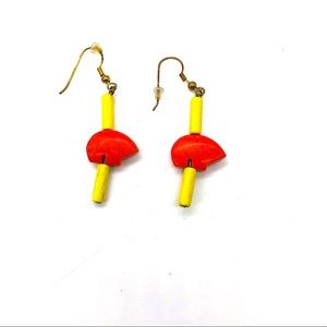 Boho Tribal Bear Fetish Dangle Earrings Yellow  Orange
